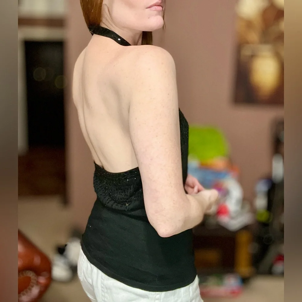 Magaschoni Black Sequin Halter Tank Top - Picture 4 of 9